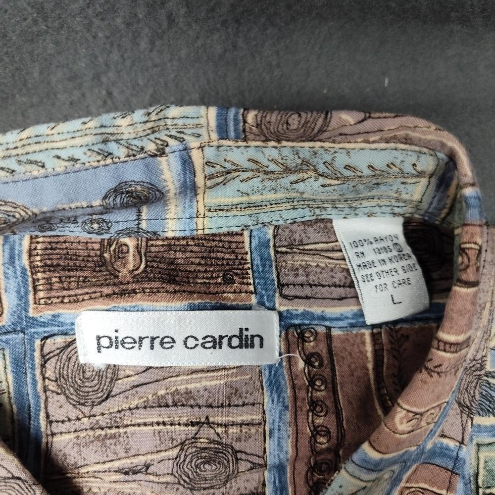 Vintage Pierre Cardin Shirt Mens Large Blue Green Brown Rayon Abstract Print 90s - Picture 5 of 8